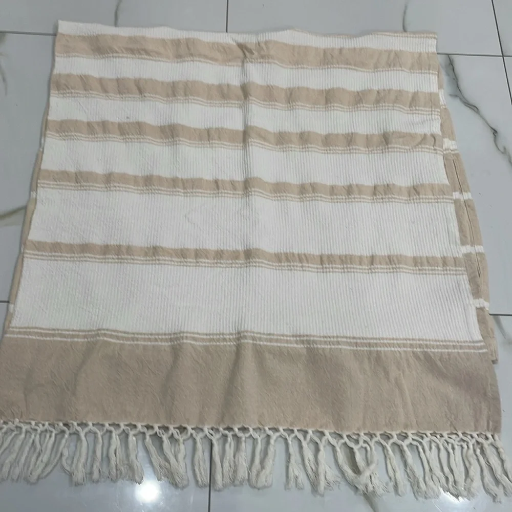 Boho stripped Tan and Cream shower curtain